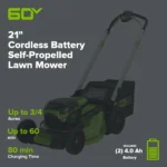 Greenworks 60V 21 in. Cordless Brushless Self-Propelled Lawn Mower Kit with Two 4.0Ah Batteries & Dual-Port Charger – 4-in-1, LED - Image 2