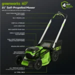Greenworks 60V 21 in. Cordless Brushless Self-Propelled Lawn Mower Kit with Two 4.0Ah Batteries & Dual-Port Charger – 4-in-1, LED - Image 3