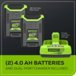 Greenworks 60V 21 in. Cordless Brushless Self-Propelled Lawn Mower Kit with Two 4.0Ah Batteries & Dual-Port Charger – 4-in-1, LED - Image 12