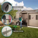 Lifetime 15 ft. x 8 ft. Dual-Entry Resin Storage Shed with Floor – 749 cu. ft. HDPE Shed with 8 Skylights & Shelving, Desert Sand (60079) - Image 3