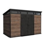 Keter Signature 11 ft. x 7 ft. Resin Outdoor Storage Shed with Floor & Skylight – 483 cu. ft. Pent-Roof Shed, Walnut Brown