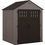 Suncast Everett 6x5 ft Resin Outdoor Storage Shed with Floor, 2 Skylights & Lockable Doors – Dark Taupe