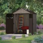 Suncast Everett 6x5 ft Resin Outdoor Storage Shed with Floor, 2 Skylights & Lockable Doors – Dark Taupe - Image 2