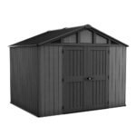 Keter Stronghold 10 ft. x 8 ft. Resin Outdoor Storage Shed with Floor Kit – 476 cu. ft. Steel-Reinforced Gable Shed, Graphite