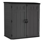 Suncast Extra Large Vertical 5x3 ft Resin Storage Shed, 106 cu ft, Lockable Double Doors – Peppercorn